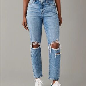 Aerie Light Blue Ripped Straight Leg Jeans